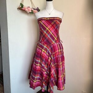 Vintage multicolor Strapless Plaid Midi Dress size 3XL